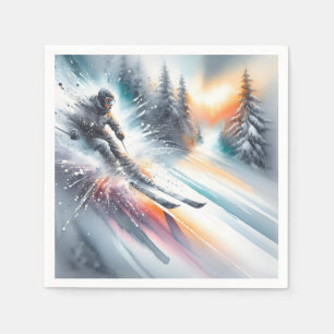 Watercolor Abstract Downhill Skier Napkin