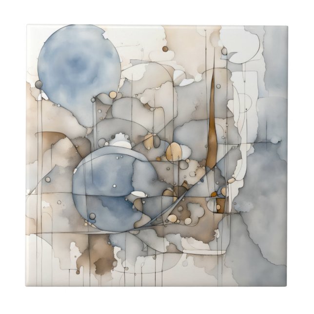 Watercolor Abstract Expressionist Beige Grey  Tile (Front)