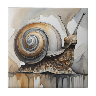Watercolor Abstract Expressionist Beige Snail Tile