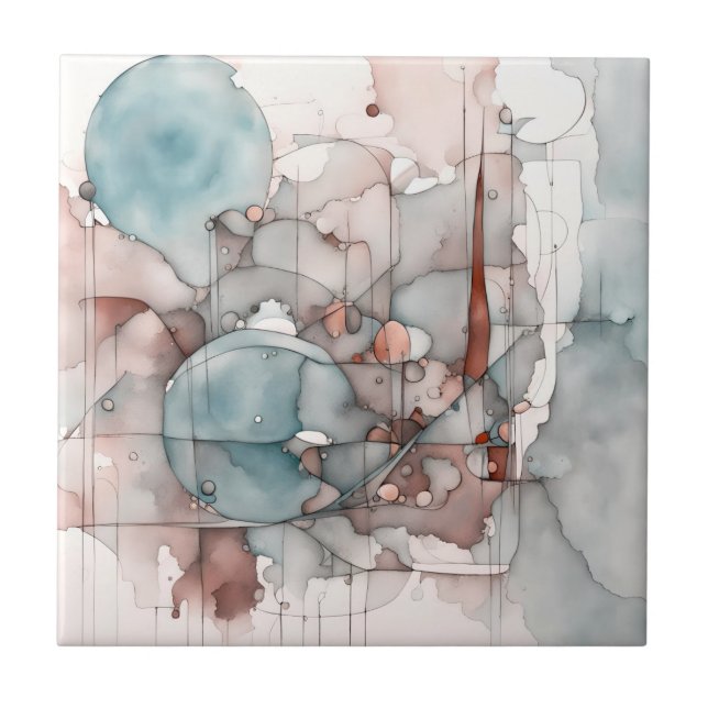 Watercolor Abstract Expressionist Blue Pink Tile (Front)