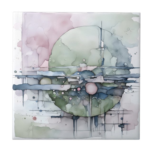 Watercolor Abstract Expressionist Green Blue Tile (Front)