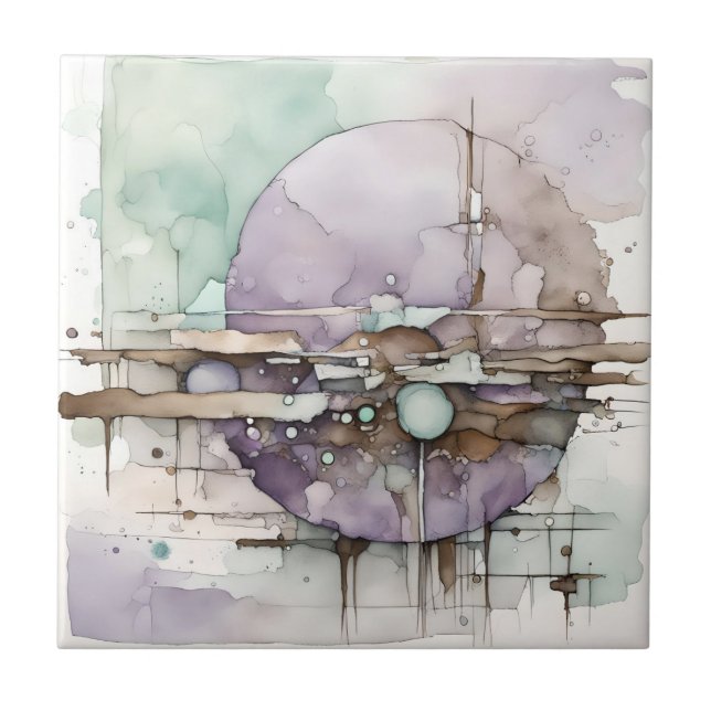 Watercolor Abstract Expressionist Purple Mint Tile (Front)