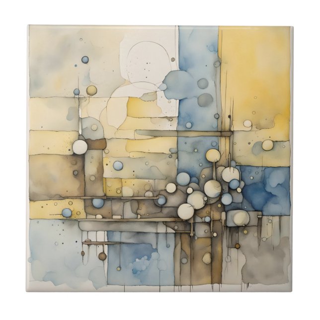 Watercolor Abstract Expressionist Yellow Blue Tile (Front)