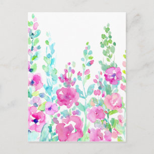 Watercolor abstract floral bed postcard