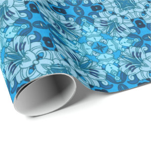 Watercolor Abstract Floral Denim Blue   Wrapping Paper