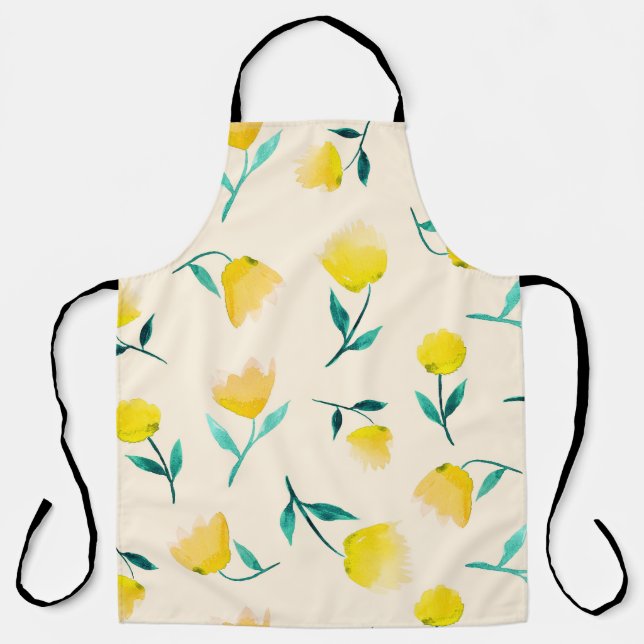 Watercolor Abstract Floral Peony Pattern Apron (Front)