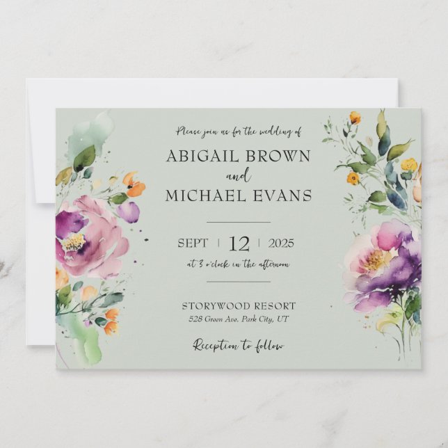 Watercolor Abstract Floral Wedding Invitation (Front)