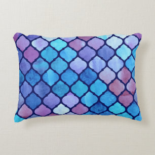 Watercolor Abstract Geometric Arab Tiles Decorative Cushion