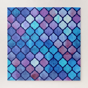 Watercolor Abstract Geometric Arab Tiles Jigsaw Puzzle