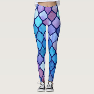 Watercolor Abstract Geometric Arab Tiles Leggings