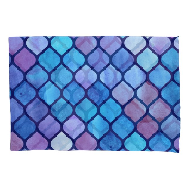 Watercolor Abstract Geometric Arab Tiles Pillowcase (Front)