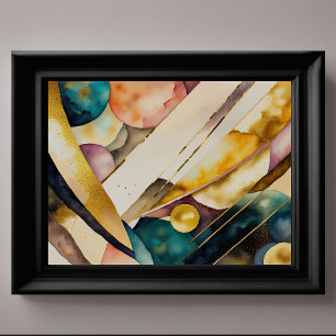 Watercolor Abstract Geometric Painting Gold 4:3 Poster