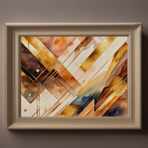 Watercolor Abstract Geometric Painting Gold 4:3 Poster