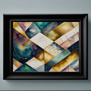 Watercolor Abstract Geometric Painting Gold 4:3 Poster