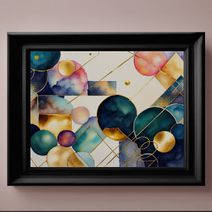 Watercolor Abstract Geometric Painting Gold 4:3 Poster