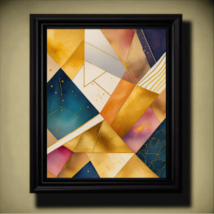 Watercolor Abstract Geometric Painting Gold 4:5 Poster