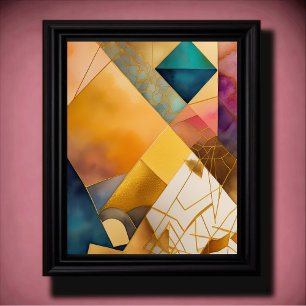 Watercolor Abstract Geometric Painting Gold 4:5 Poster