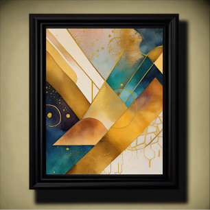 Watercolor Abstract Geometric Painting Gold 4:5 Poster