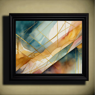 Watercolor Abstract Geometric Painting Gold 5:4 Poster