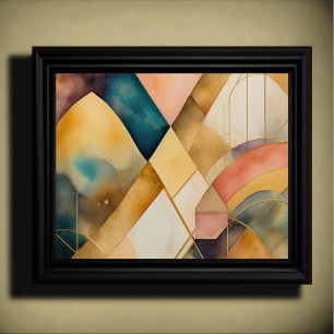 Watercolor Abstract Geometric Painting Gold 5:4 Poster