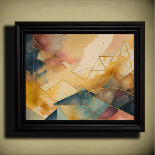 Watercolor Abstract Geometric Painting Gold 5:4 Poster