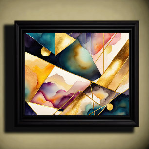 Watercolor Abstract Geometric Painting Gold 5:4 Poster