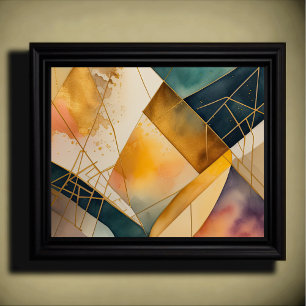 Watercolor Abstract Geometric Painting Gold 5:4 Poster
