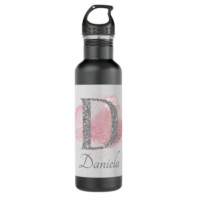 Watercolor Abstract & Glitter Letter  D   710 Ml Water Bottle (Front)