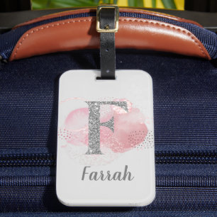 Watercolor Abstract & Glitter Letter F  Luggage Tag