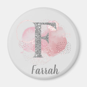 Watercolor Abstract & Glitter Letter F Magnet