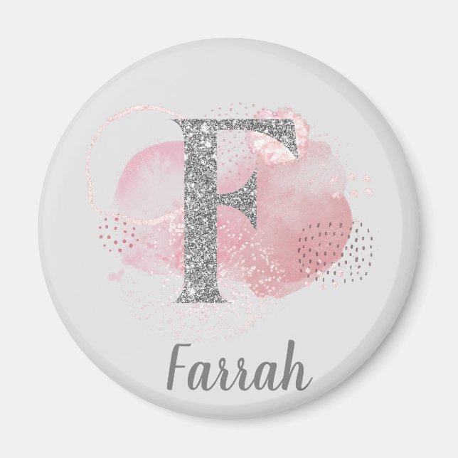 Watercolor Abstract & Glitter Letter F  Magnet (Front)