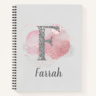 Watercolor Abstract & Glitter Letter F Notebook