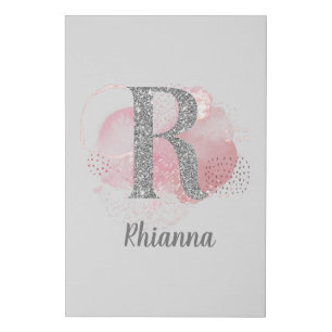 Watercolor Abstract & Glitter Letter R  Faux Canvas Print