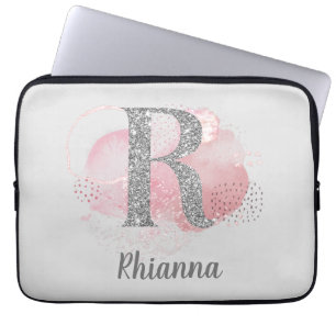 Watercolor Abstract & Glitter Letter R  Laptop Sleeve