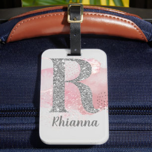 Watercolor Abstract & Glitter Letter R  Luggage Tag