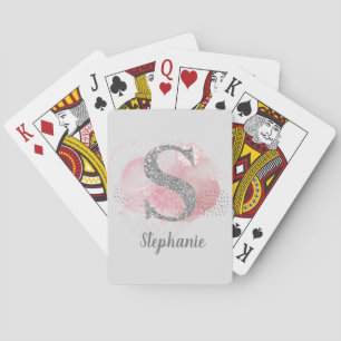 Watercolor Abstract & Glitter Letter S  Playing Cards