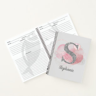 Watercolor Abstract & Glitter Letter  S Recipe Notebook
