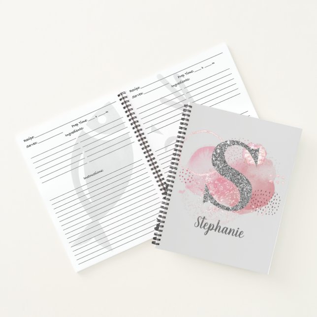 Watercolor Abstract & Glitter Letter  S Recipe Notebook (Inside)