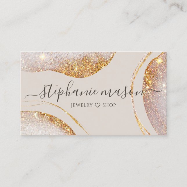Watercolor Abstract Gold Glitter Modern Luxe Chic Business Card (Front)