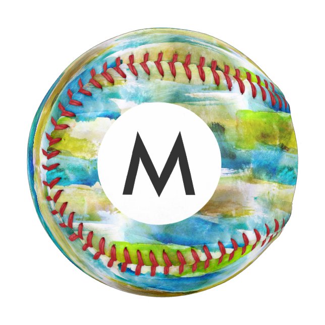 Watercolor abstract green, blue baseball (Front Left)