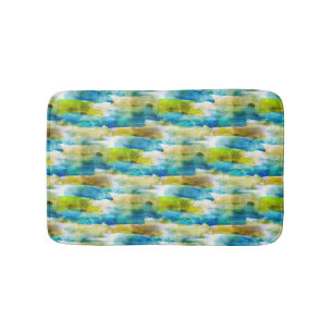 Watercolor abstract green, blue bath mat