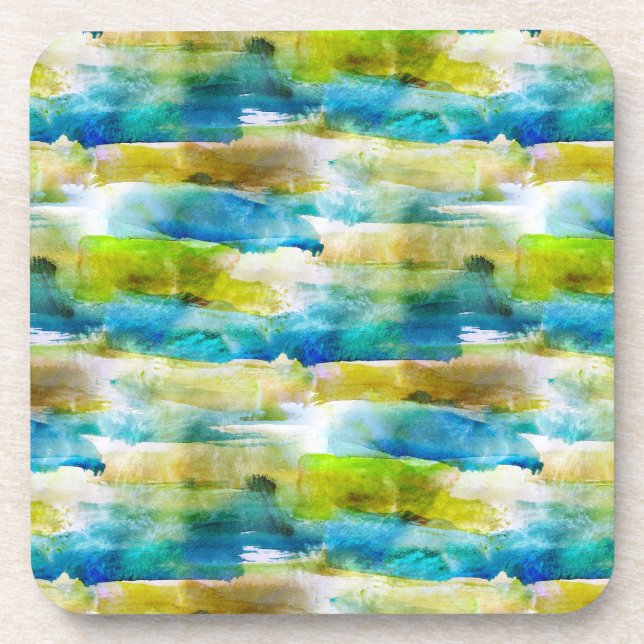Watercolor abstract green, blue coaster (Front)