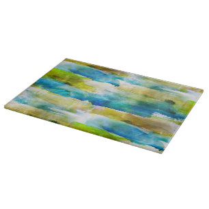 Watercolor abstract green, blue cutting board
