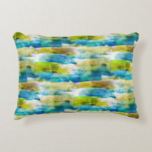 Watercolor abstract green, blue decorative cushion