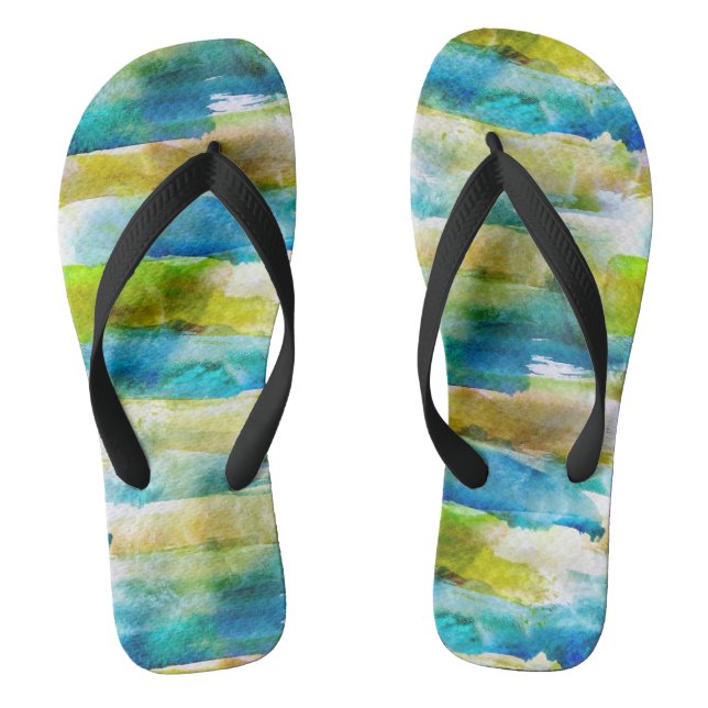 Watercolor abstract green, blue flip flops (Footbed)
