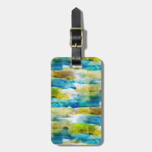 Watercolor abstract green, blue luggage tag
