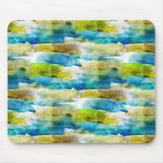 Watercolor abstract green, blue mouse mat (Front)