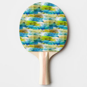 Watercolor abstract green, blue ping pong paddle