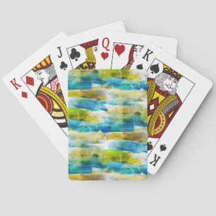 Watercolor abstract green, blue playing cards