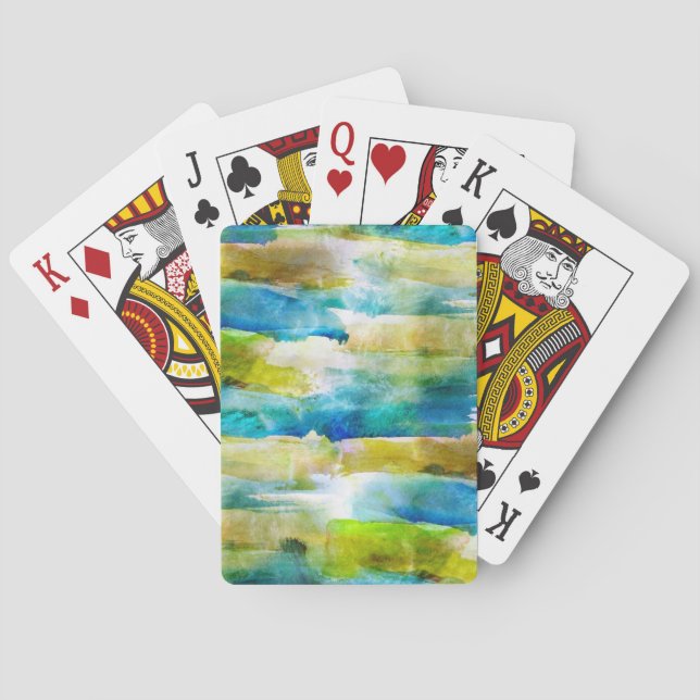 Watercolor abstract green, blue playing cards (Back)